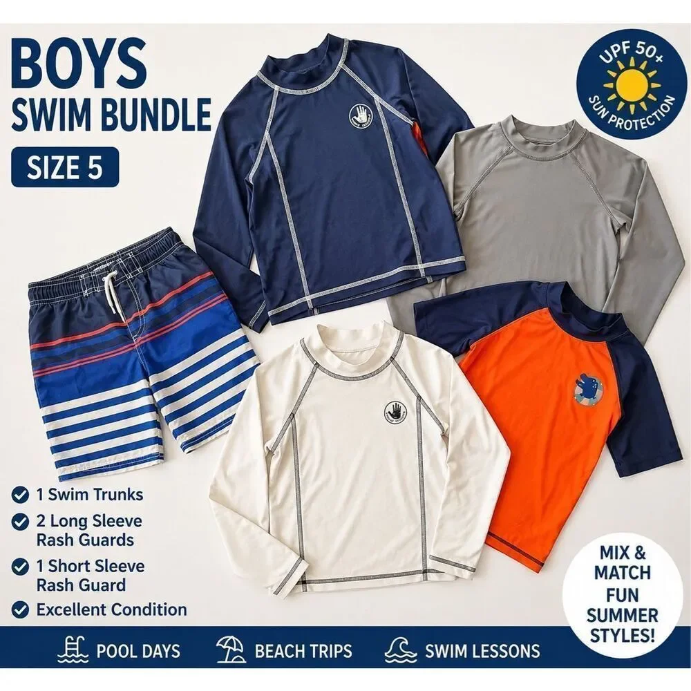 Boys Size 5 Swimwear Bundle Body Glove Rash Guards Swim Trunks Lot of 4